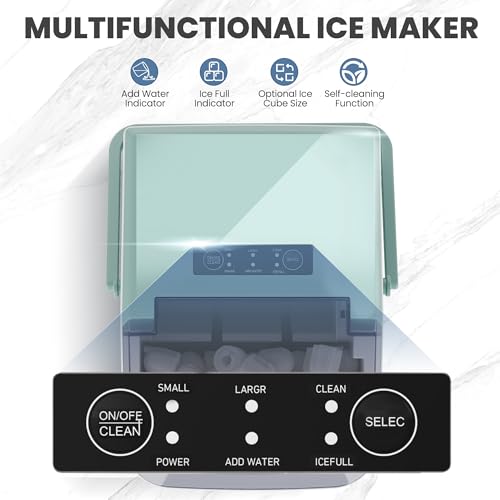 Countertop Ice Maker with Handle, 26lbs/24H Portable Ice Machine, 9 Bullet Cubes Ready in 6 Mins, Self-Cleaning, Quiet Compact for Home, Kitchen, RV, Camping,