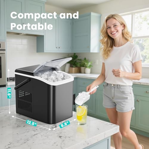 Ice Maker Machine with Handle,26lbs in 24Hrs,9 Ice Cubes in 6 Mins,Auto-Cleaning Portable Ice Maker with Basket and Scoop, Countertop Ice Maker for Home/Kitchen/Camping/RV