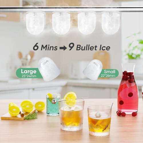 Countertop Ice Maker with Handle, 26lbs/24H Portable Ice Machine, 9 Bullet Cubes Ready in 6 Mins, Self-Cleaning, Quiet Compact for Home, Kitchen, RV, Camping,