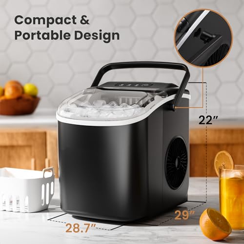 Ice Makers Countertop with Handle, 2 Sizes of Ice, 9 Bullet Ice Cubes in 6 Mins, 26Lbs/24H, Portable Ice Maker with Self-Cleaning, Ice Machine for Home&Kitchen&Office&Party