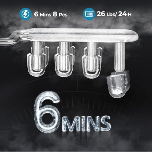Ice Maker Machine, 8 Ice Cubes in 6 mins, 26lb/Day Bullet Ice with 2 Sizes- Portable Mini, Energy Saving & Basket/Scoop for Home/Party/Travel/Camping/Bar,Grey