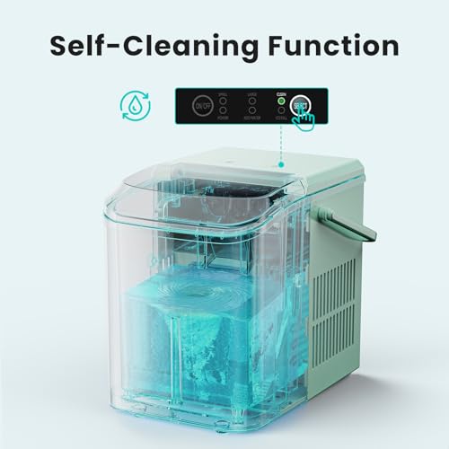 Ice Maker Machine with Handle,26lbs in 24Hrs,9 Ice Cubes in 6 Mins,Auto-Cleaning Portable Ice Maker with Basket and Scoop, Countertop Ice Maker for Home/Kitchen/Camping/RV