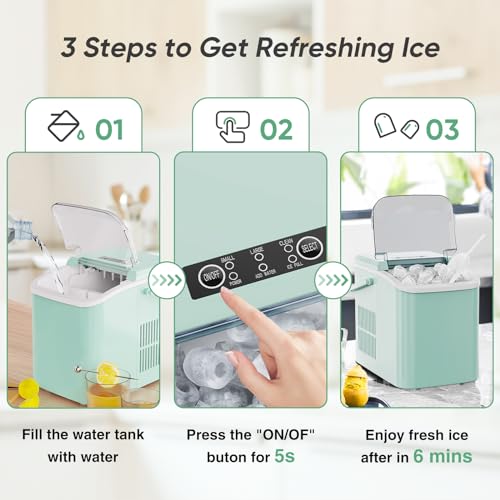 Countertop Ice Maker with Handle, 26lbs/24H Portable Ice Machine, 9 Bullet Ice Cubes Ready in 6 Mins, Self-Cleaning, Quiet Compact Ice Maker for Home, Kitchen, RV, Camping