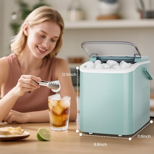 Countertop Ice Maker with Handle, 26lbs/24H Portable Ice Machine, 9 Bullet Cubes Ready in 6 Mins, Self-Cleaning, Quiet Compact for Home, Kitchen, RV, Camping,