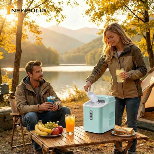 Nugget Ice Makers Countertop, Portable Nugget Ice Machine, Ready in 6 Mins, 24lbs in 24Hrs, Auto-Cleaning, with Basket and Scoop, for Home, Kitchen, RV, Camping, Black