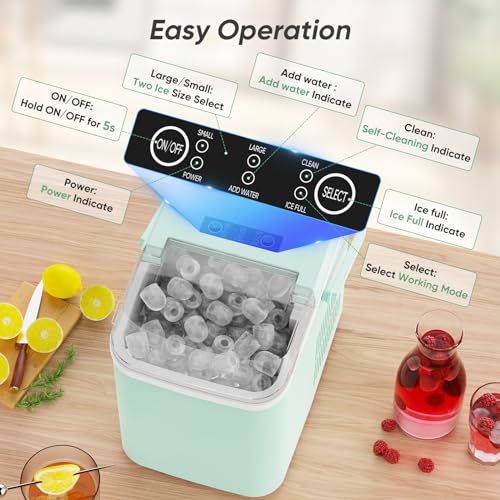 Countertop Ice Maker with Handle, 26lbs/24H Portable Ice Machine, 9 Bullet Ice Cubes Ready in 6 Mins, Self-Cleaning, Quiet Compact Ice Maker for Home, Kitchen, RV, Camping