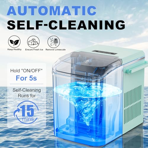 Ice Makers Countertop with Handle, Portable Ice Machine, 9 Bullet Cubes in 6 Mins, 26lbs in 24Hrs, Auto-Cleaning, with Basket and Scoop, for Home, Kitchen, RV, Camping,