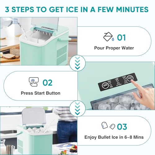 Ice Makers Countertop with Handle, Portable Ice Machine, 9 Bullet Cubes in 6 Mins, 26lbs in 24Hrs, Auto-Cleaning, with Basket and Scoop, for Home, Kitchen, RV, Camping,