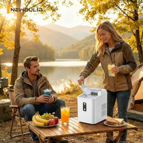 Nugget Ice Makers Countertop, Portable Nugget Ice Machine, Ready in 6 Mins, 24lbs in 24Hrs, Auto-Cleaning, with Basket and Scoop, for Home, Kitchen, RV, Camping, Black