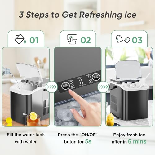 Countertop Ice Maker with Handle, 26lbs/24H Portable Ice Machine, 9 Bullet Cubes Ready in 6 Mins, Self-Cleaning, Quiet Compact for Home, Kitchen, RV, Camping,