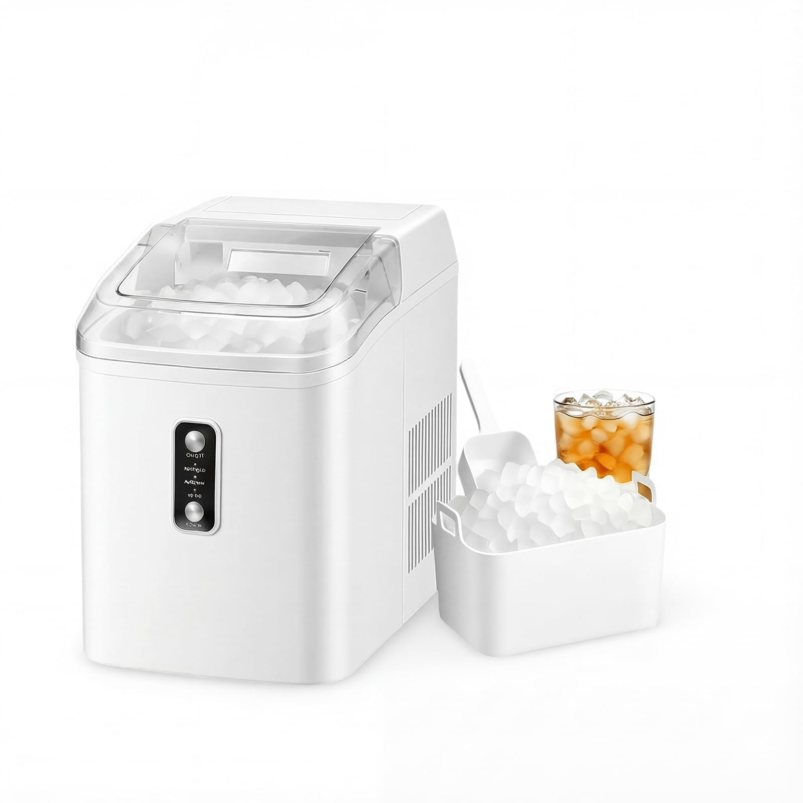 Nugget Ice Makers Countertop, Portable Nugget Ice Machine, Ready in 6 Mins, 24lbs in 24Hrs, Auto-Cleaning, with Basket and Scoop, for Home, Kitchen, RV, Camping, Black