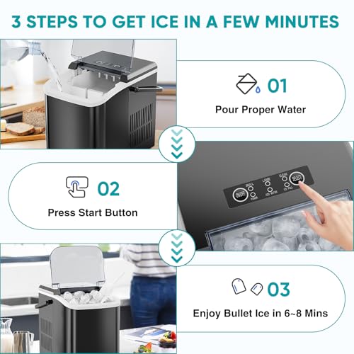 Ice Makers Countertop with Handle, Portable Ice Machine, 9 Bullet Cubes in 6 Mins, 26lbs in 24Hrs, Auto-Cleaning, with Basket and Scoop, for Home, Kitchen, RV, Camping,