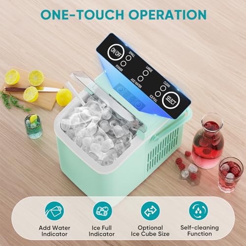 Ice Makers Countertop with Handle, Portable Ice Machine, 9 Bullet Cubes in 6 Mins, 26lbs in 24Hrs, Auto-Cleaning, with Basket and Scoop, for Home, Kitchen, RV, Camping,