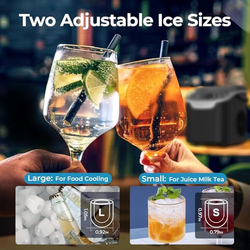 Ice Maker Machine, 8 Ice Cubes in 6 mins, 26lb/Day Bullet Ice with 2 Sizes- Portable Mini, Energy Saving & Basket/Scoop for Home/Party/Travel/Camping/Bar,Grey