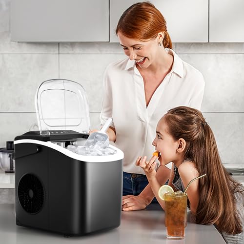 Ice Makers Countertop with Handle, 2 Sizes of Ice, 9 Bullet Ice Cubes in 6 Mins, 26Lbs/24H, Portable Ice Maker with Self-Cleaning, Ice Machine for Home&Kitchen&Office&Party