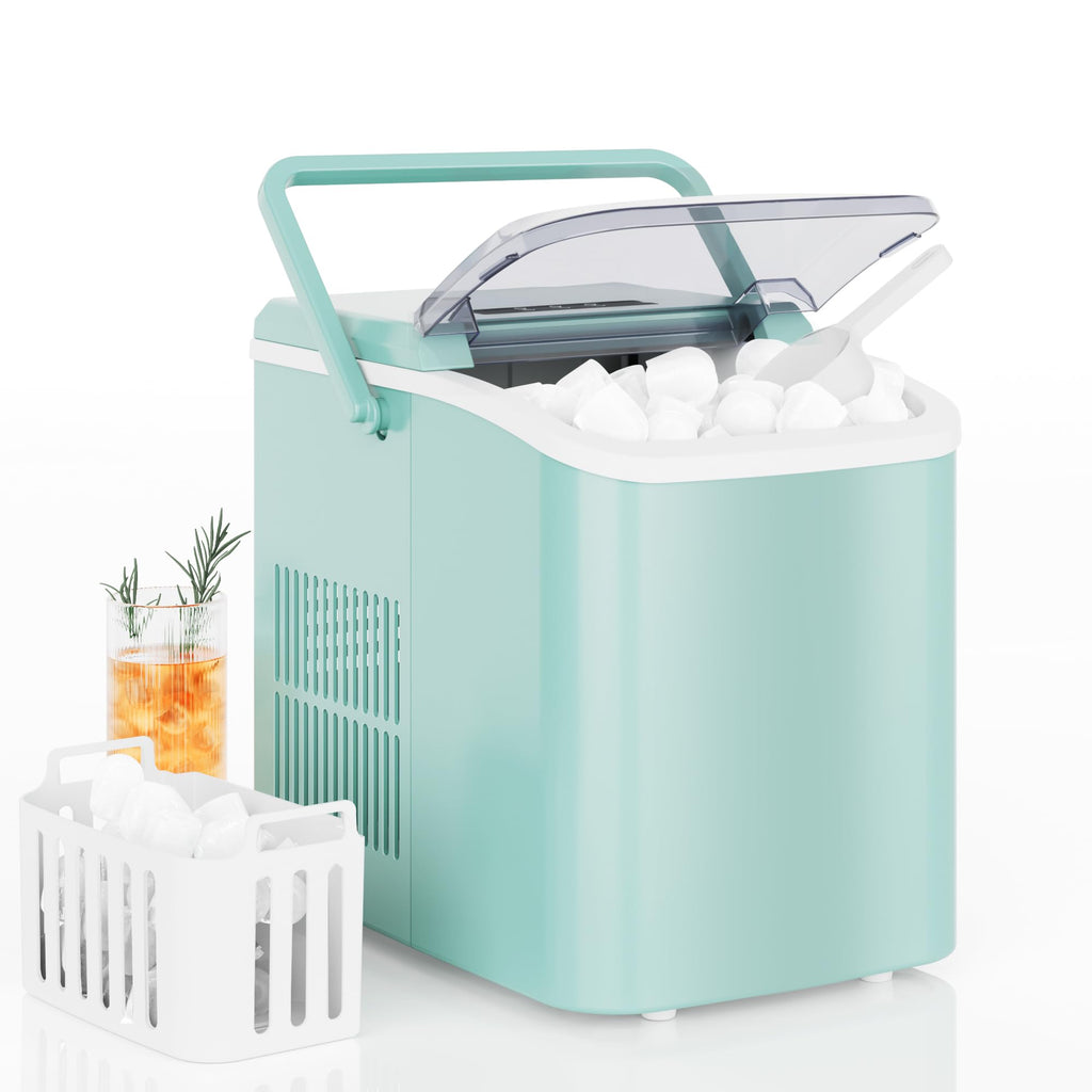 Countertop Ice Maker with Handle, 26lbs/24H Portable Ice Machine, 9 Bullet Cubes Ready in 6 Mins, Self-Cleaning, Quiet Compact for Home, Kitchen, RV, Camping,