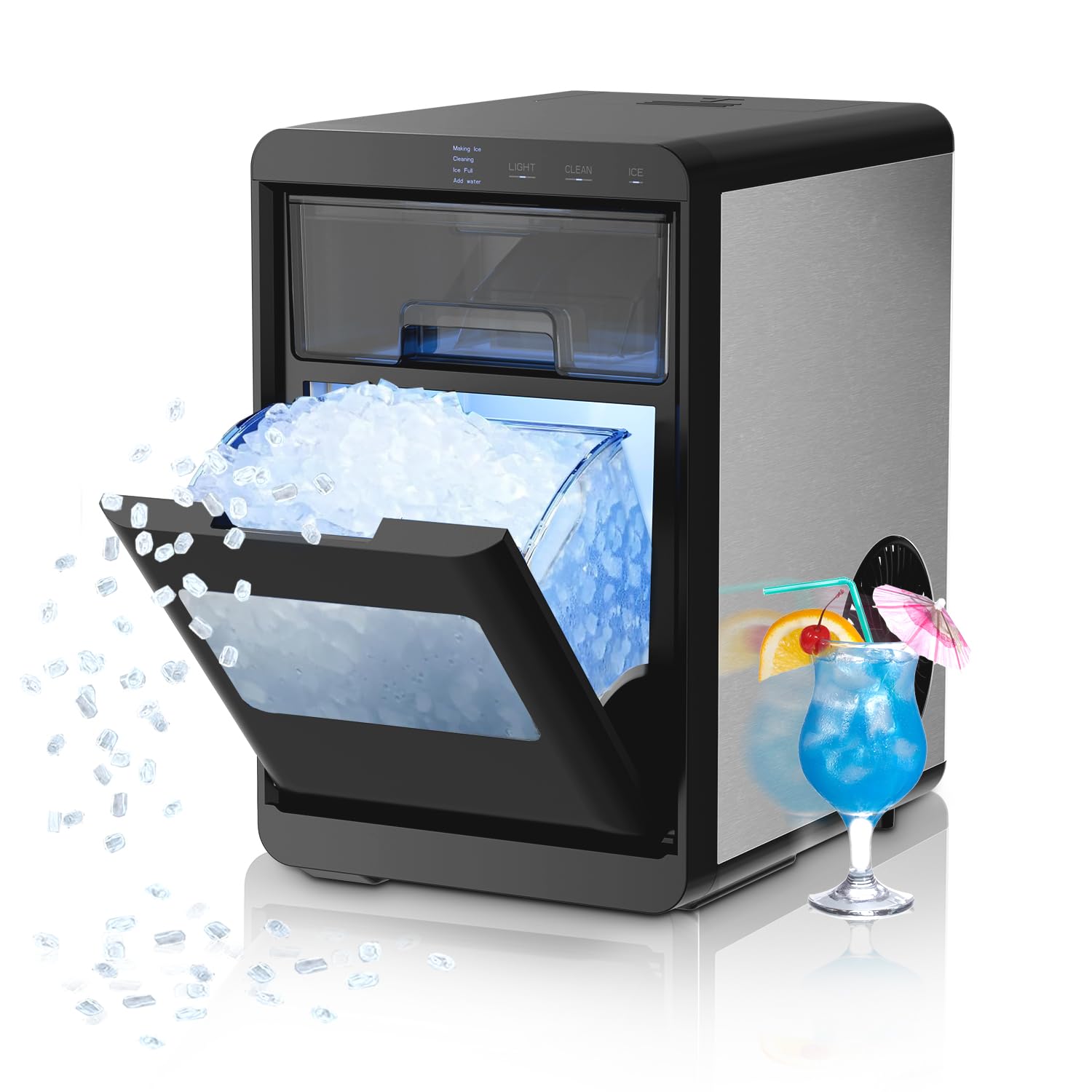 Ice Maker Machine, 8 Ice Cubes in 6 mins, 26lb/Day Bullet Ice with 2 Sizes- Portable Mini, Energy Saving & Basket/Scoop for Home/Party/Travel/Camping/Bar,Grey
