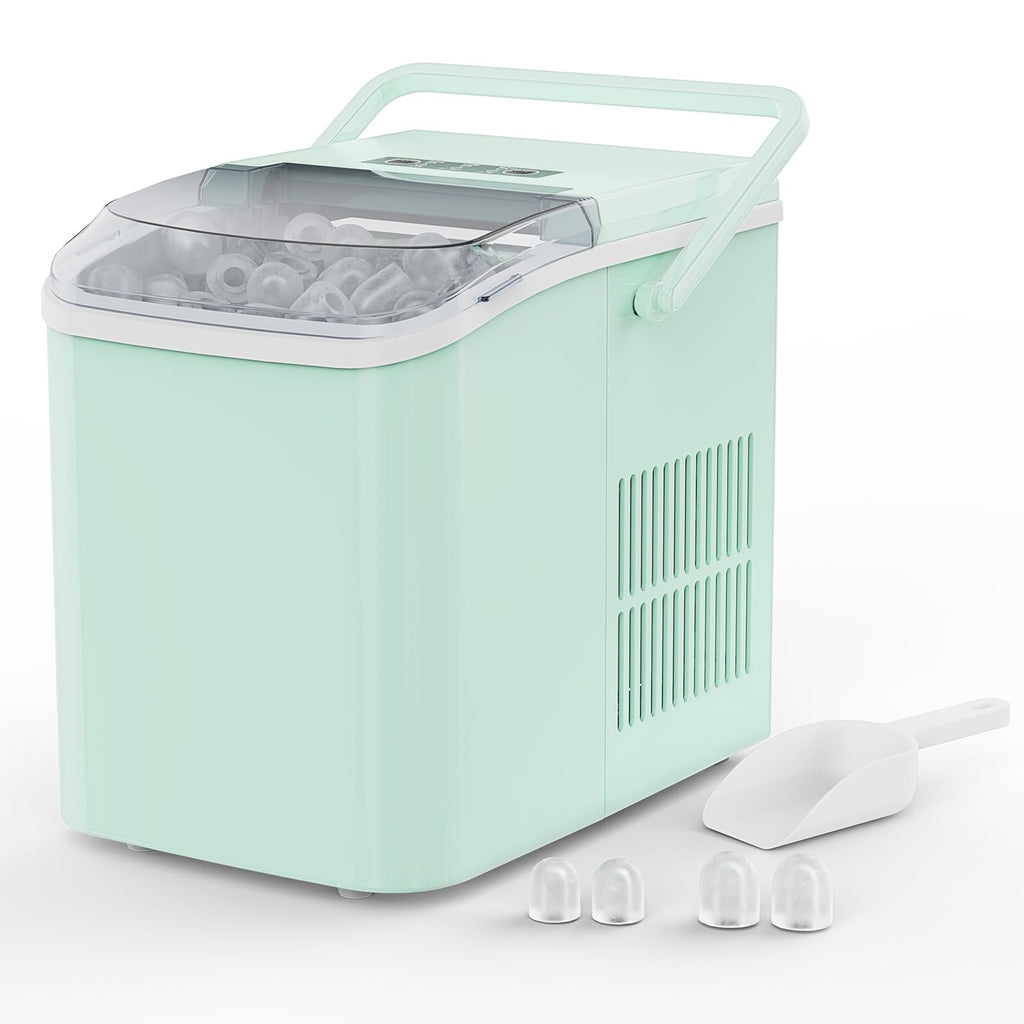 Ice Makers Countertop with Handle, Portable Ice Machine, 9 Bullet Cubes in 6 Mins, 26lbs in 24Hrs, Auto-Cleaning, with Basket and Scoop, for Home, Kitchen, RV, Camping,