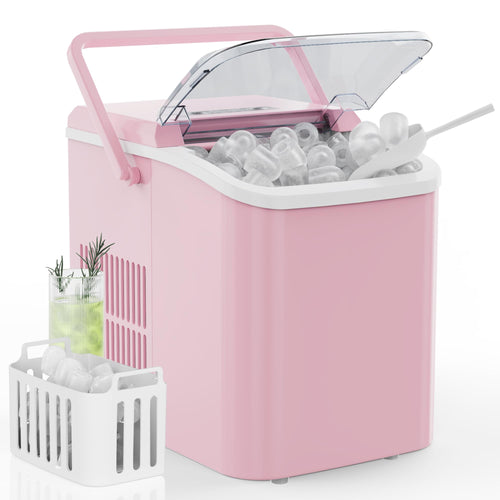 Countertop Ice Maker with Handle, 26lbs/24H Portable Ice Machine, 9 Bullet Ice Cubes Ready in 6 Mins, Self-Cleaning, Quiet Compact Ice Maker for Home, Kitchen, RV, Camping