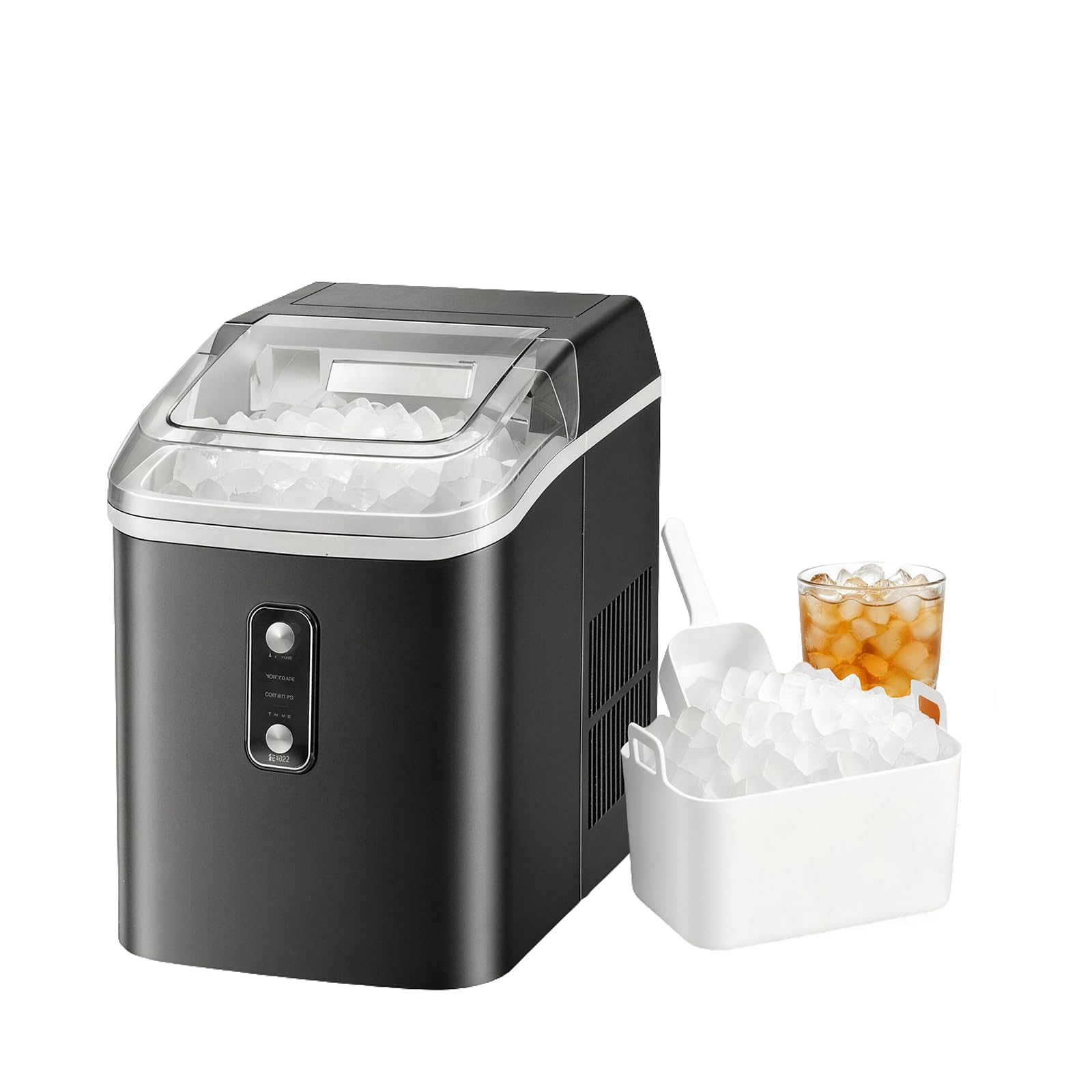 Nugget Ice Makers Countertop, Portable Nugget Ice Machine, Ready in 6 Mins, 24lbs in 24Hrs, Auto-Cleaning, with Basket and Scoop, for Home, Kitchen, RV, Camping, Black