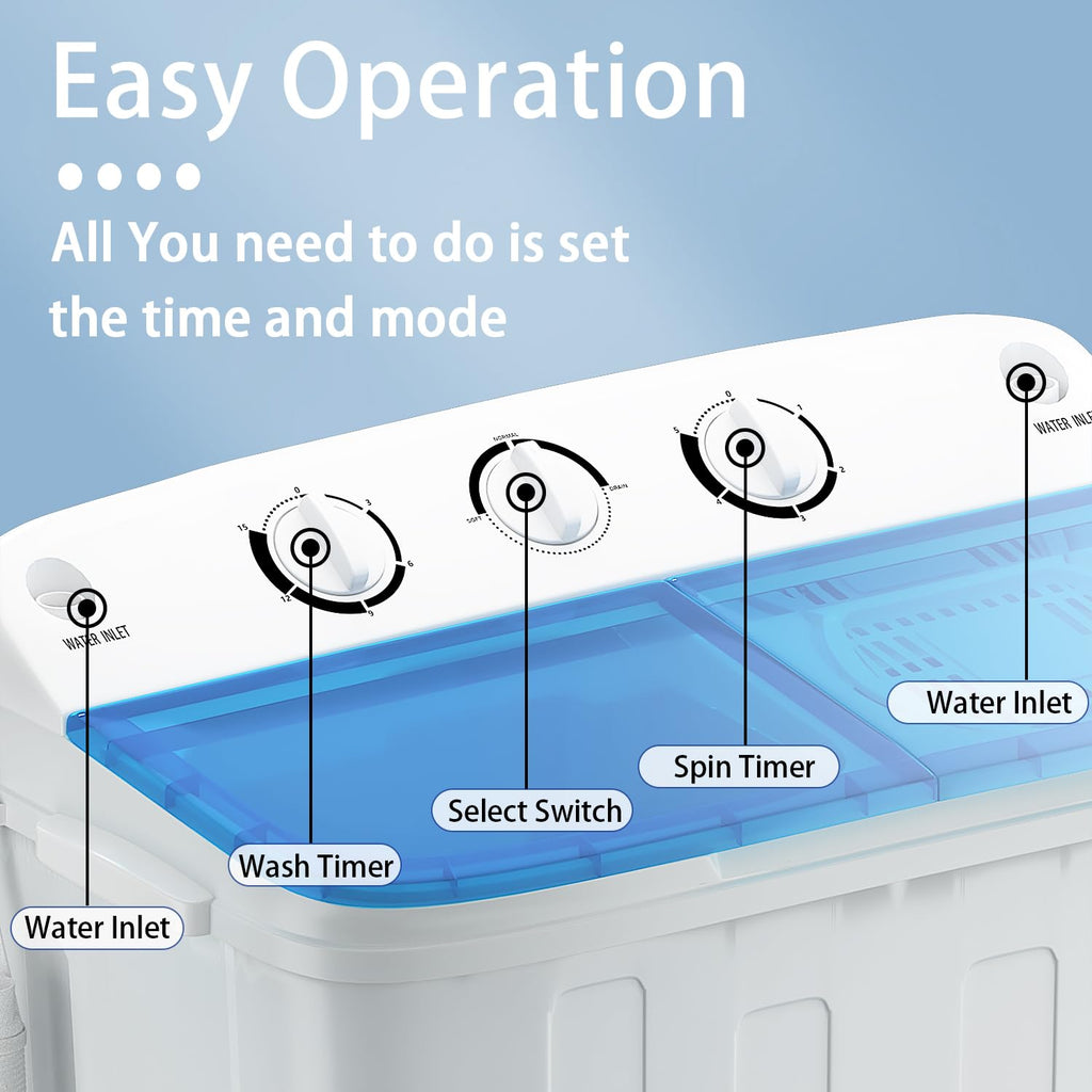 Portable Twin Tub 18lbs Washing Machine with Drying Rack and 10 Hangers, 11lbs Washer Mini Compact Laundry Machine with 7lbs Spinner, Semi-automatic Washer Combo for Dorms, Apartment