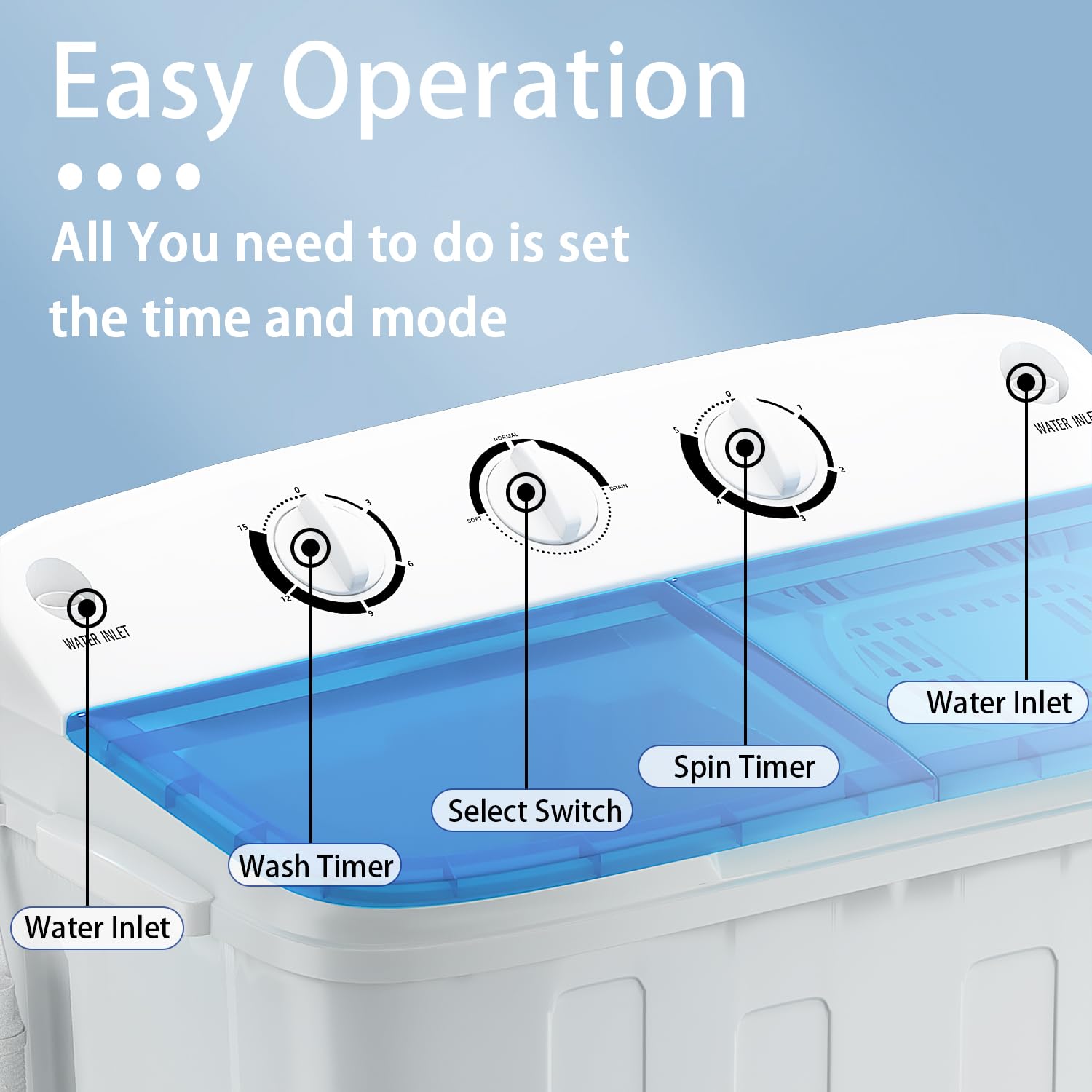 Portable Twin Tub 18lbs Washing Machine with Drying Rack and 10 Hangers, 11lbs Washer Mini Compact Laundry Machine with 7lbs Spinner, Semi-automatic Washer Combo for Dorms, Apartment