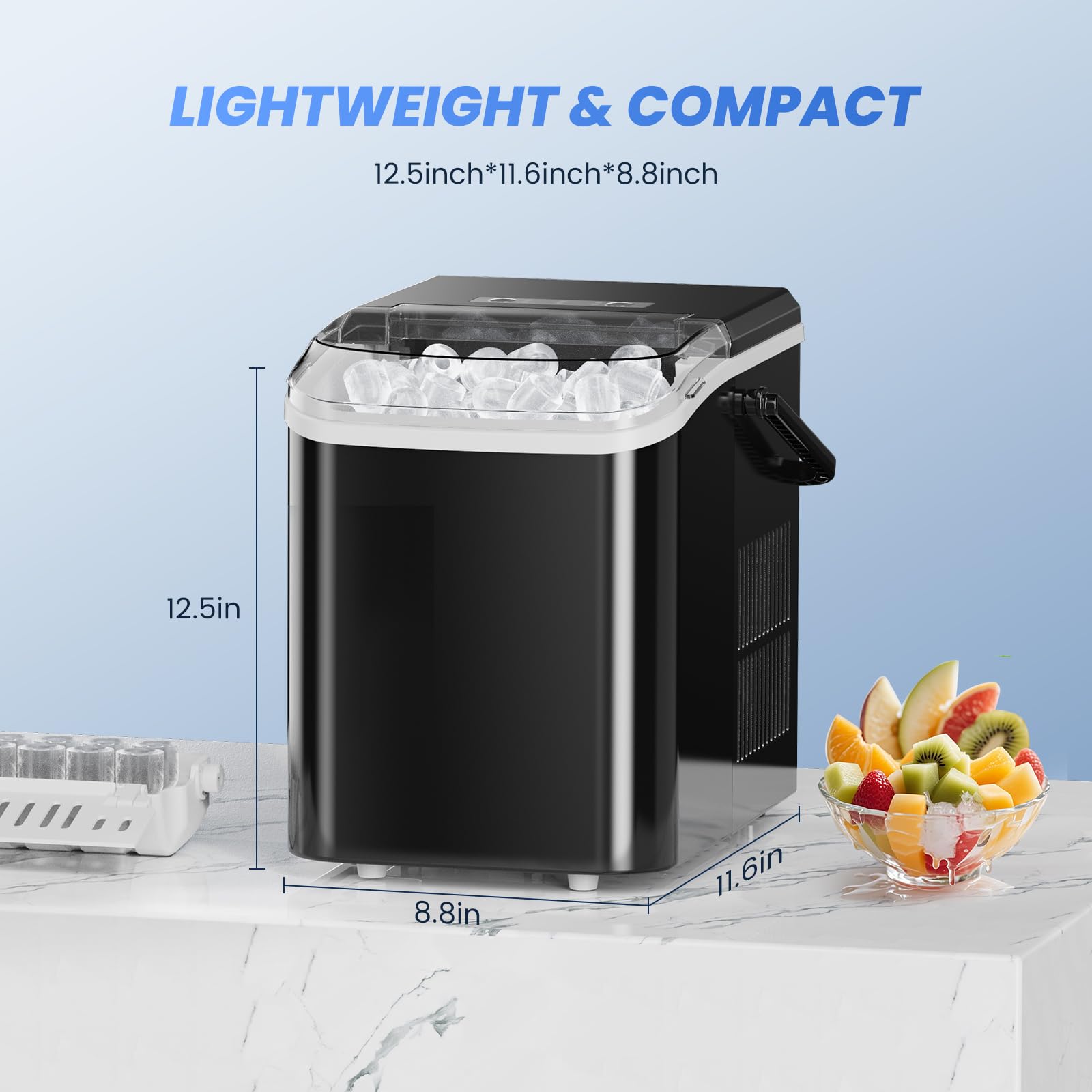Ice Makers Countertop with Handle, Portable Ice Machine, 9 Bullet Cubes in 6 Mins, 26lbs in 24Hrs, Auto-Cleaning, with Basket and Scoop, for Home, Kitchen, RV, Camping,