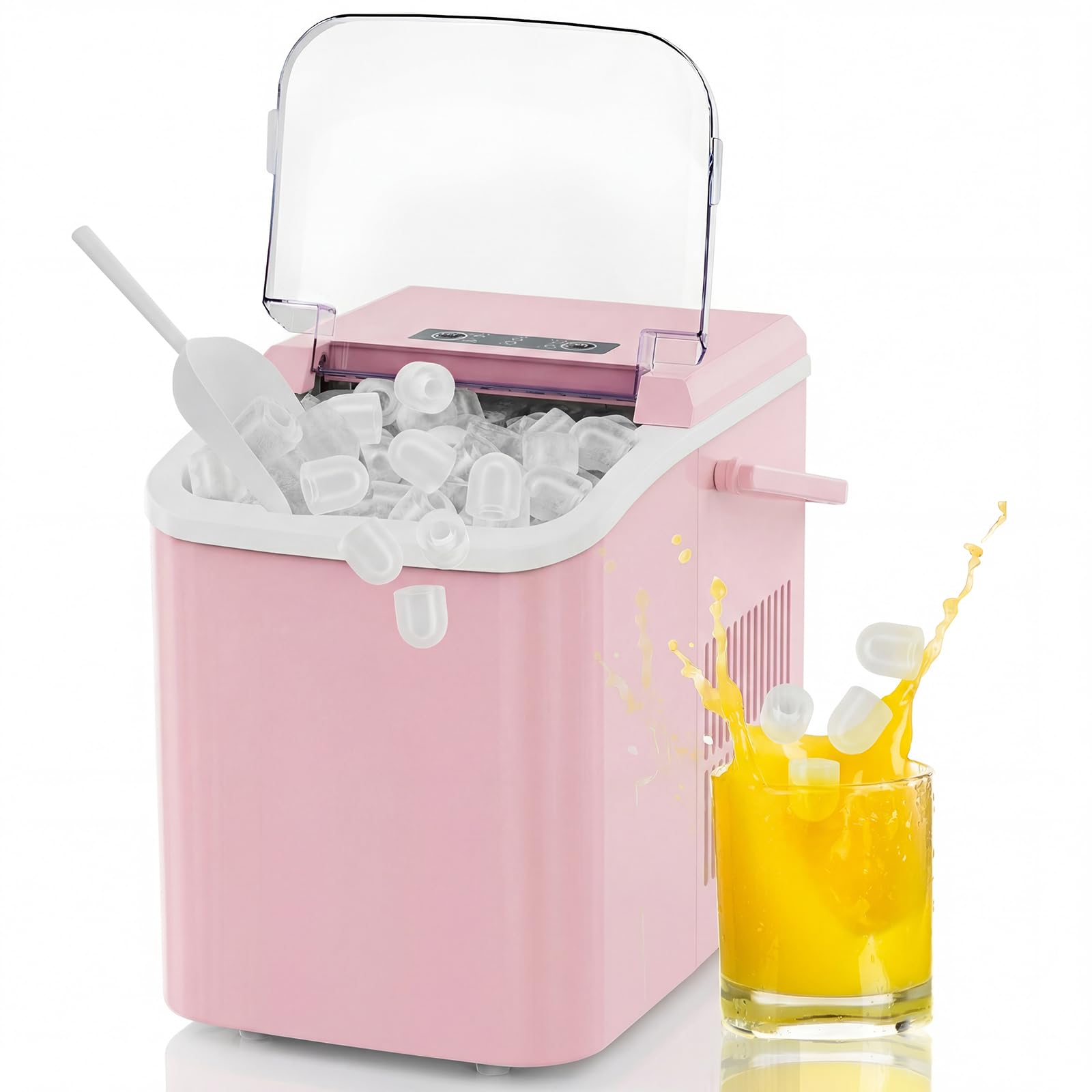 Ice Makers Countertop with Handle, Portable Ice Machine, 9 Bullet Cubes in 6 Mins, 26lbs in 24Hrs, Auto-Cleaning, with Basket and Scoop, for Home, Kitchen, RV, Camping,