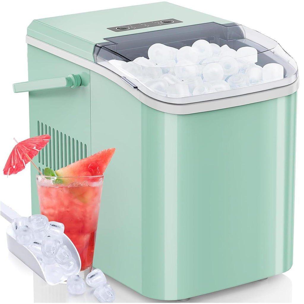Countertop Ice Maker with Handle, 26lbs/24H Portable Ice Machine, 9 Bullet Ice Cubes Ready in 6 Mins, Self-Cleaning, Quiet Compact Ice Maker for Home, Kitchen, RV, Camping
