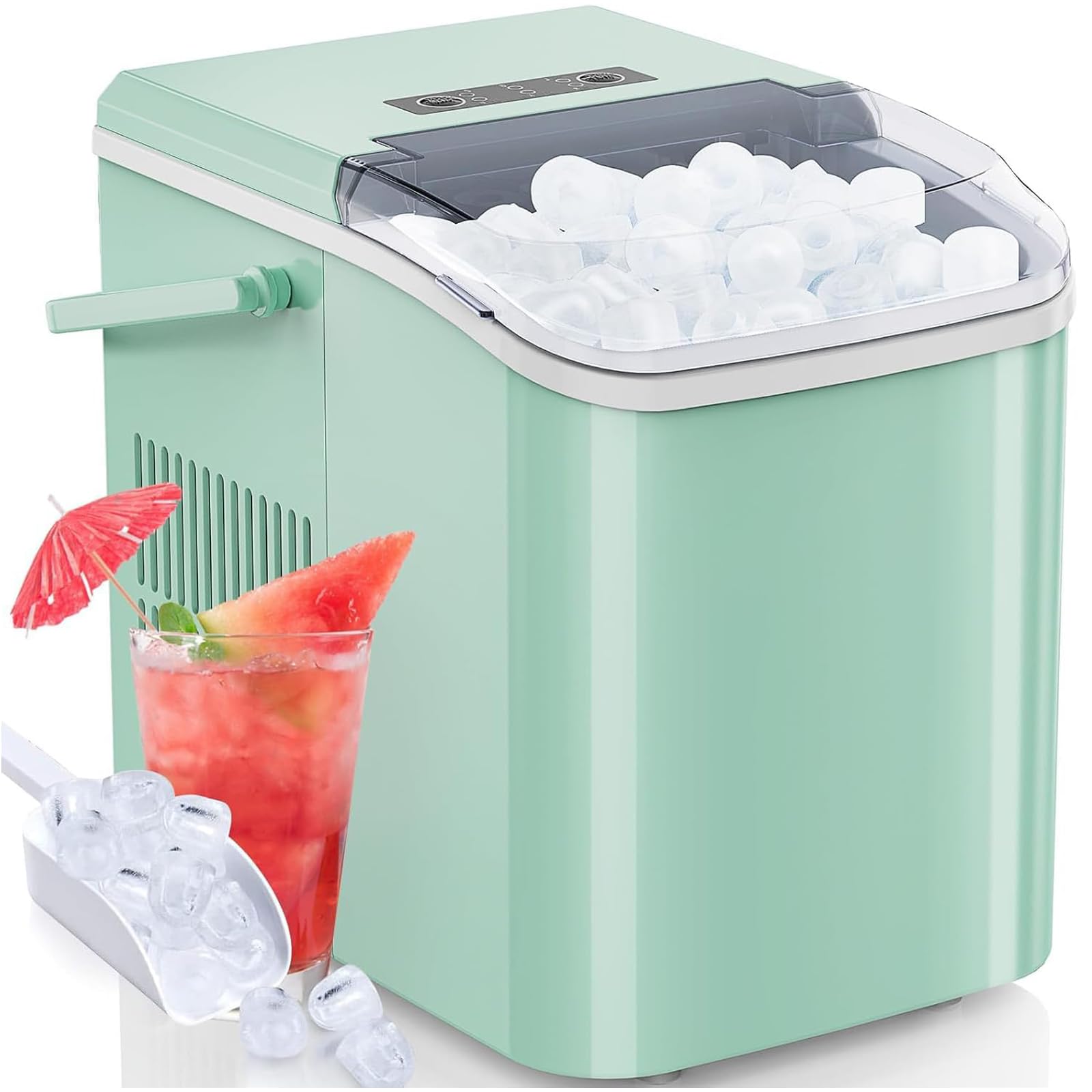 Countertop Ice Maker with Handle, 26lbs/24H Portable Ice Machine, 9 Bullet Ice Cubes Ready in 6 Mins, Self-Cleaning, Quiet Compact Ice Maker for Home, Kitchen, RV, Camping