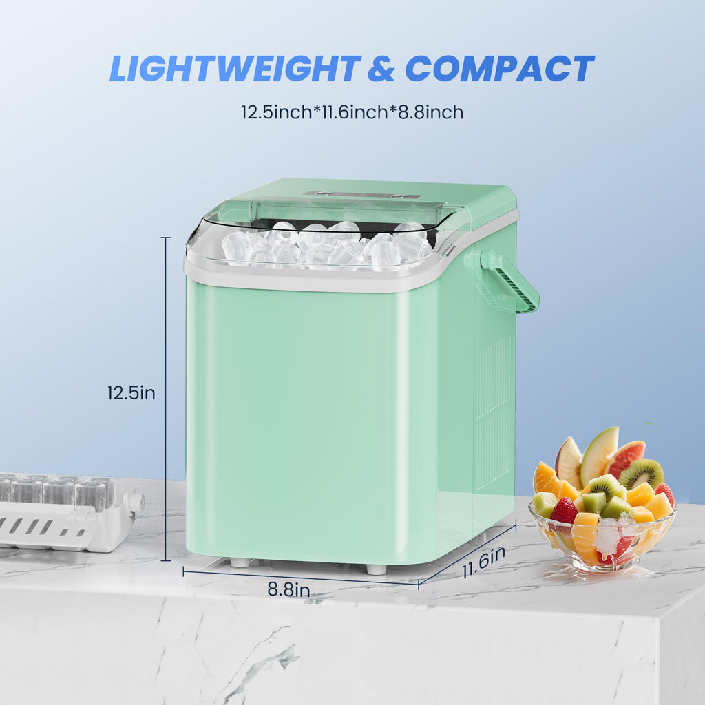 Ice Makers Countertop with Handle, Portable Ice Machine, 9 Bullet Cubes in 6 Mins, 26lbs in 24Hrs, Auto-Cleaning, with Basket and Scoop, for Home, Kitchen, RV, Camping,