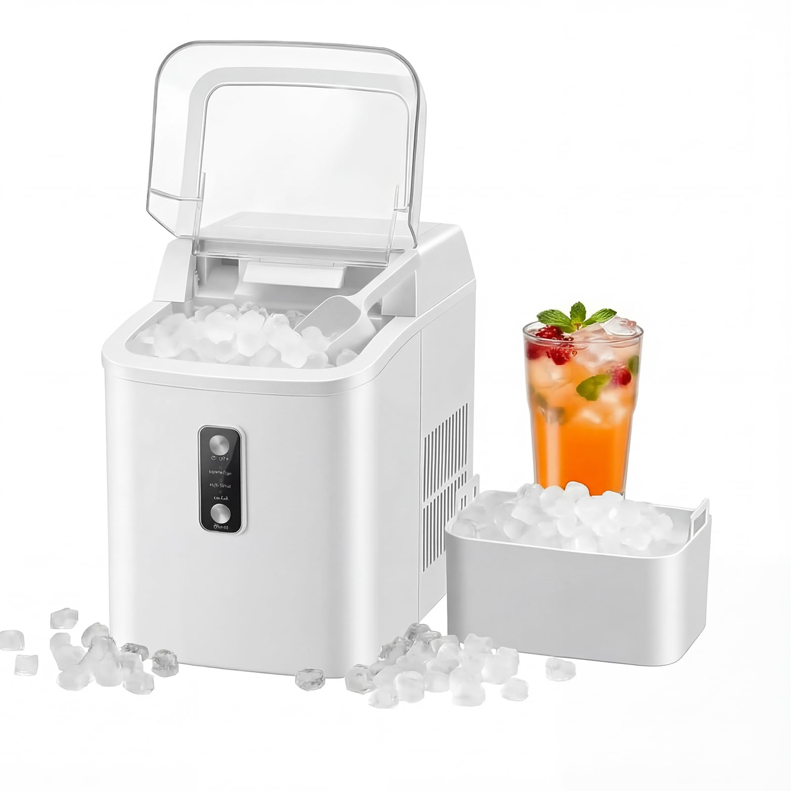 Nugget Ice Makers Countertop, Portable Nugget Ice Machine, Ready in 6 Mins, 24lbs in 24Hrs, Auto-Cleaning, with Basket and Scoop, for Home, Kitchen, RV, Camping, Black