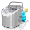 Ice Maker Machine, 8 Ice Cubes in 6 mins, 26lb/Day Bullet Ice with 2 Sizes- Portable Mini, Energy Saving & Basket/Scoop for Home/Party/Travel/Camping/Bar,Grey