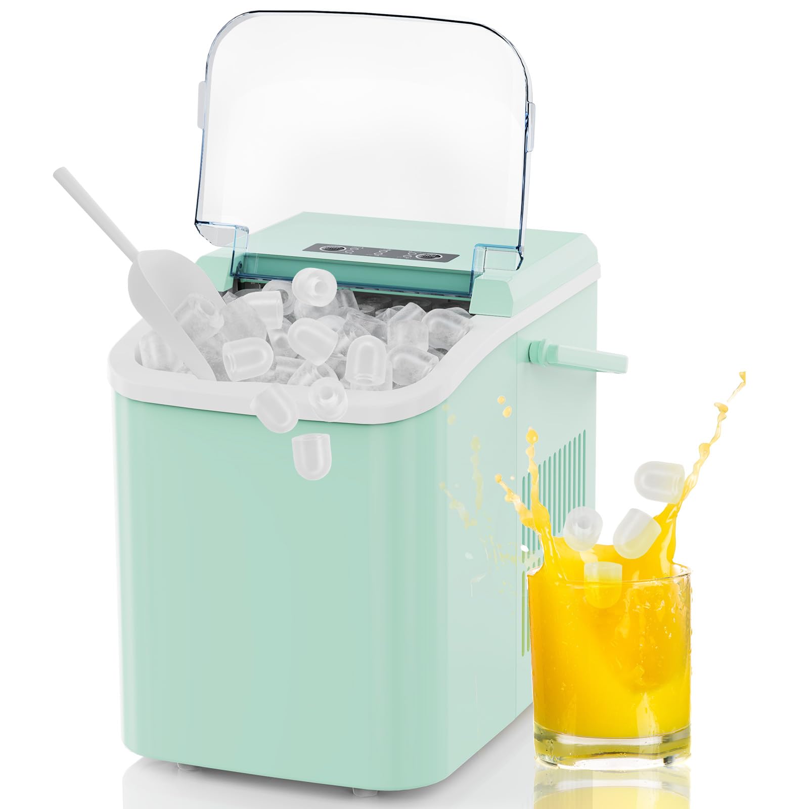Ice Makers Countertop with Handle, Portable Ice Machine, 9 Bullet Cubes in 6 Mins, 26lbs in 24Hrs, Auto-Cleaning, with Basket and Scoop, for Home, Kitchen, RV, Camping,