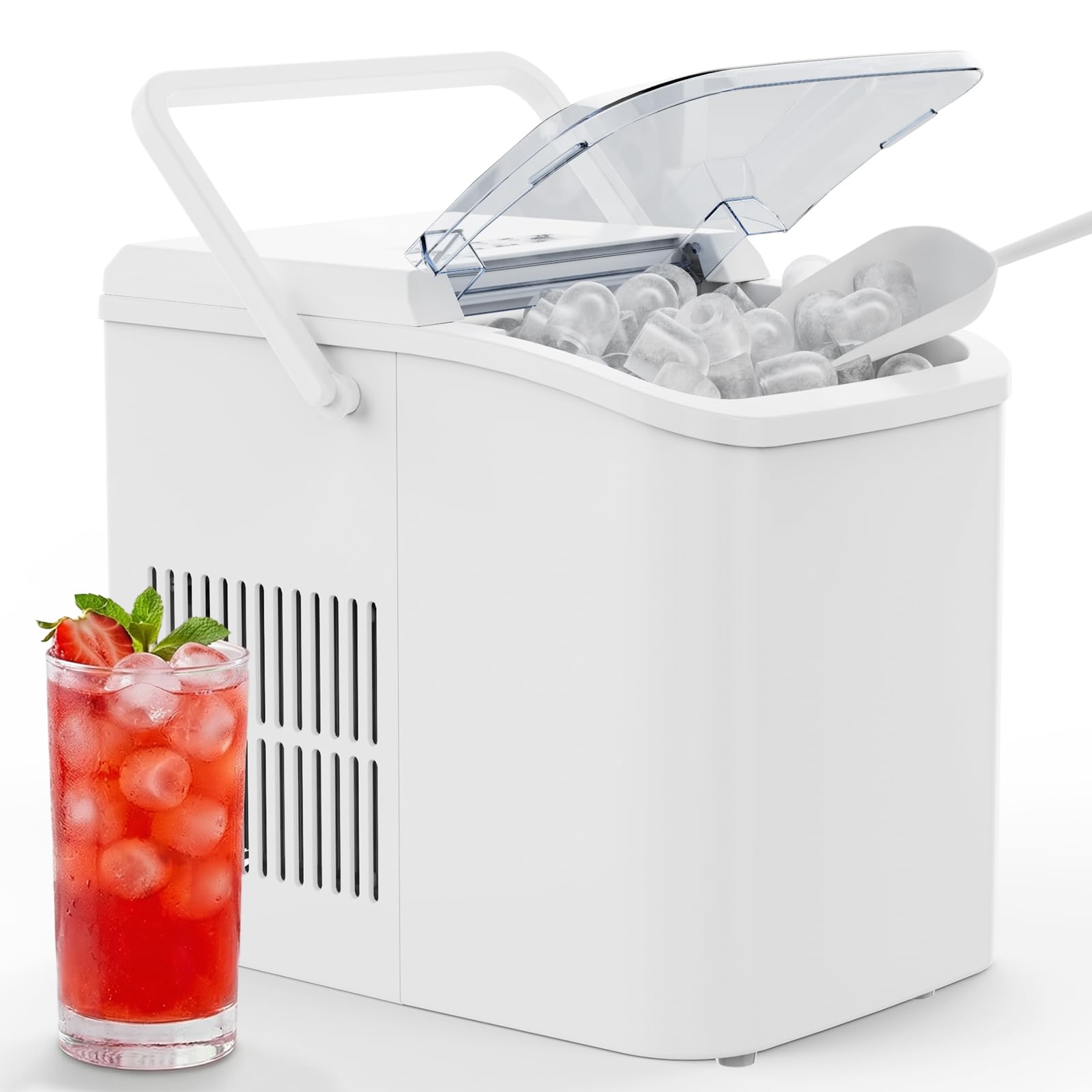 Ice Maker Machine with Handle,26lbs in 24Hrs,9 Ice Cubes in 6 Mins,Auto-Cleaning Portable Ice Maker with Basket and Scoop, Countertop Ice Maker for Home/Kitchen/Camping/RV