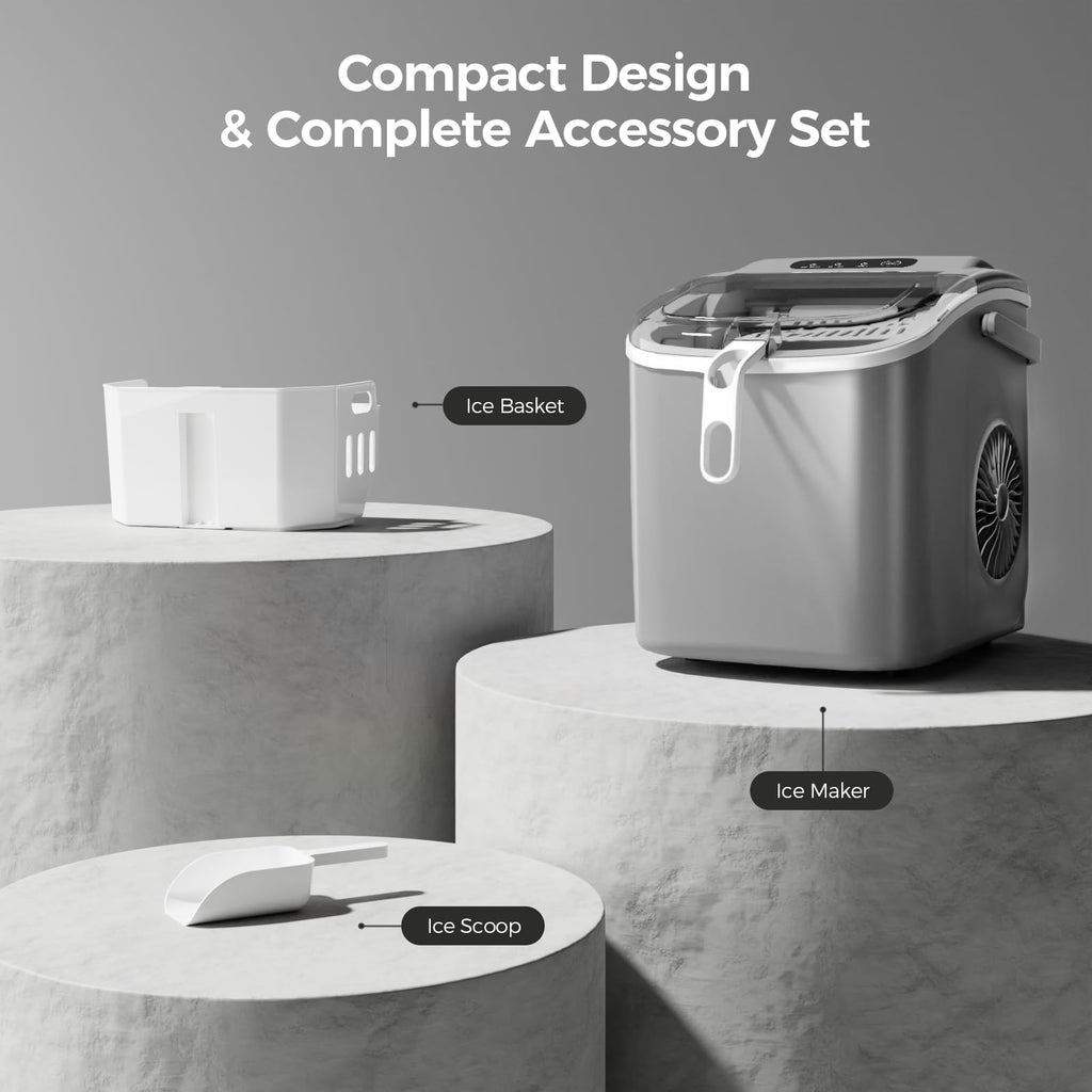 Ice Makers Countertop with Handle, 2 Sizes of Ice, 9 Bullet Ice Cubes in 6 Mins, 26Lbs/24H, Portable Ice Maker with Self-Cleaning, Ice Machine for Home&Kitchen&Office&Party