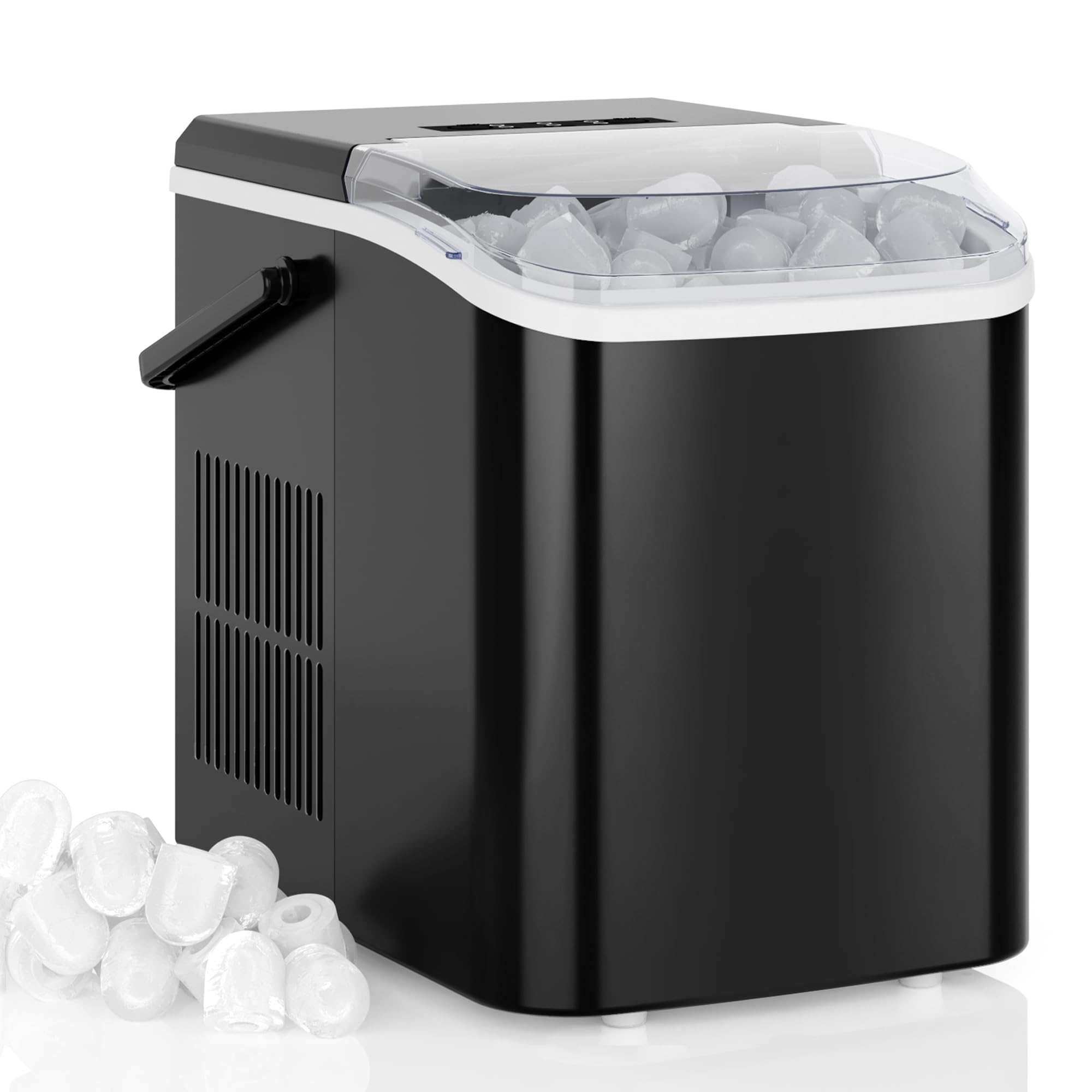 Countertop Ice Maker with Handle, 26lbs/24H Portable Ice Machine, 9 Bullet Ice Cubes Ready in 6 Mins, Self-Cleaning, Quiet Compact Ice Maker for Home, Kitchen, RV, Camping