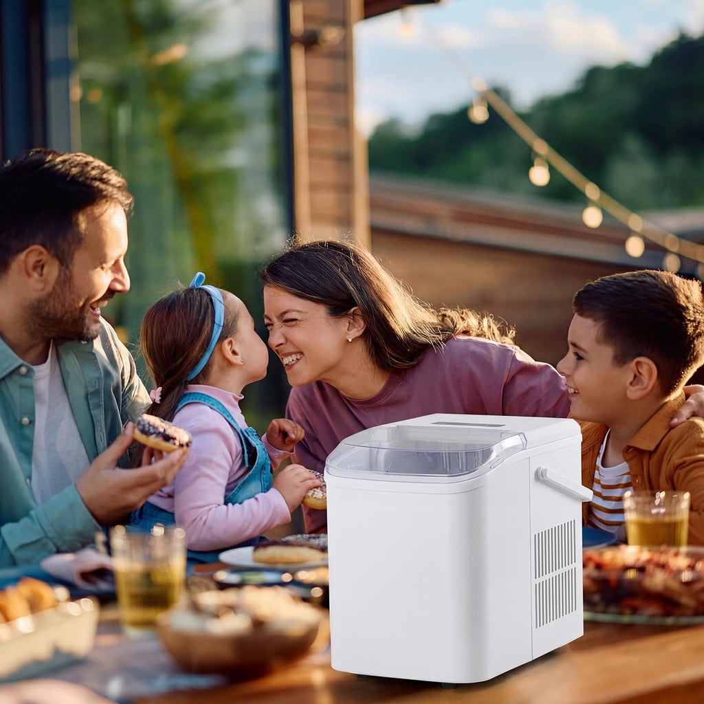 Ice Makers Countertop with Handle, Portable Ice Machine, 9 Bullet Cubes in 6 Mins, 26lbs in 24Hrs, Auto-Cleaning, with Basket and Scoop, for Home, Kitchen, RV, Camping,