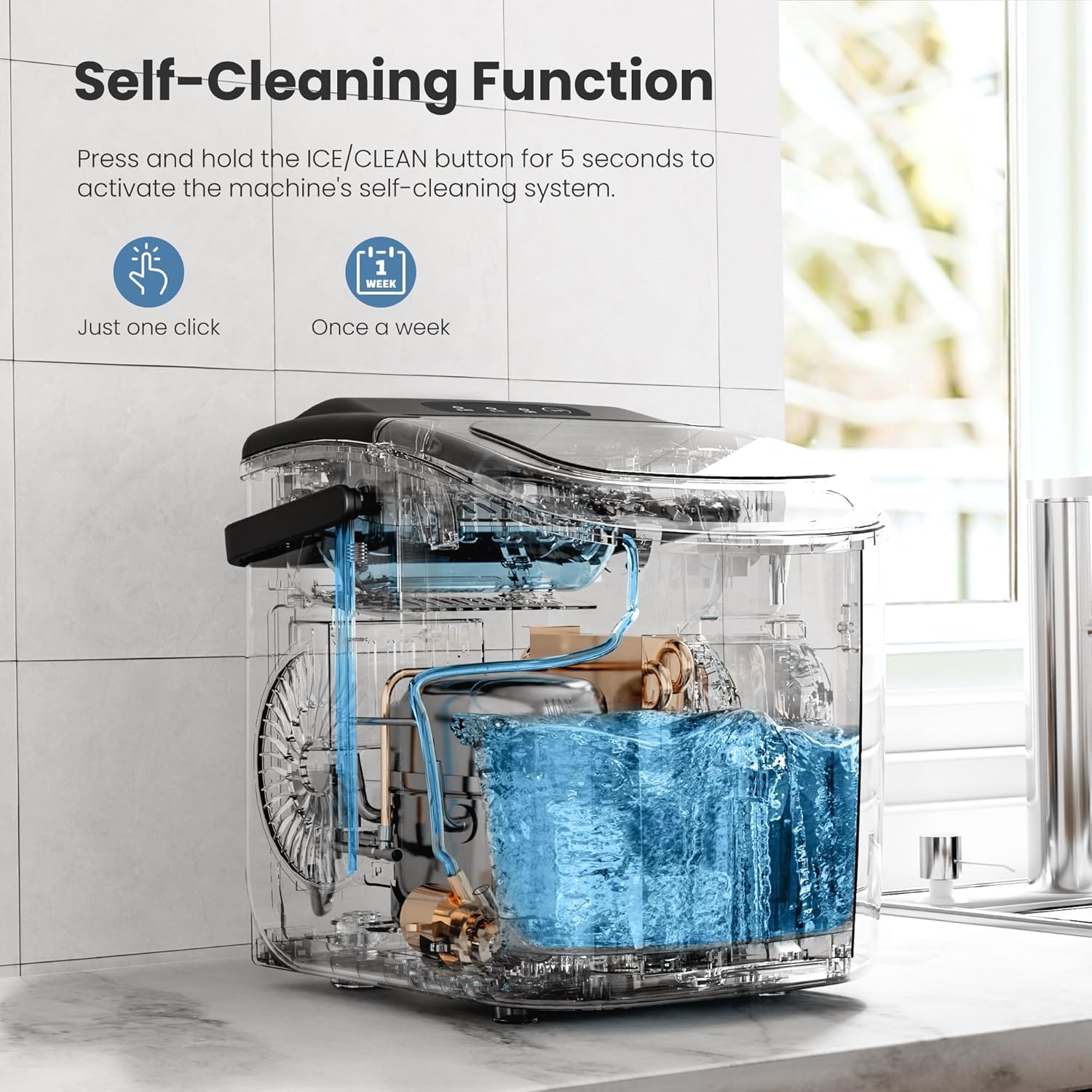 Ice Makers Countertop with Handle, 2 Sizes of Ice, 9 Bullet Ice Cubes in 6 Mins, 26Lbs/24H, Portable Ice Maker with Self-Cleaning, Ice Machine for Home&Kitchen&Office&Party