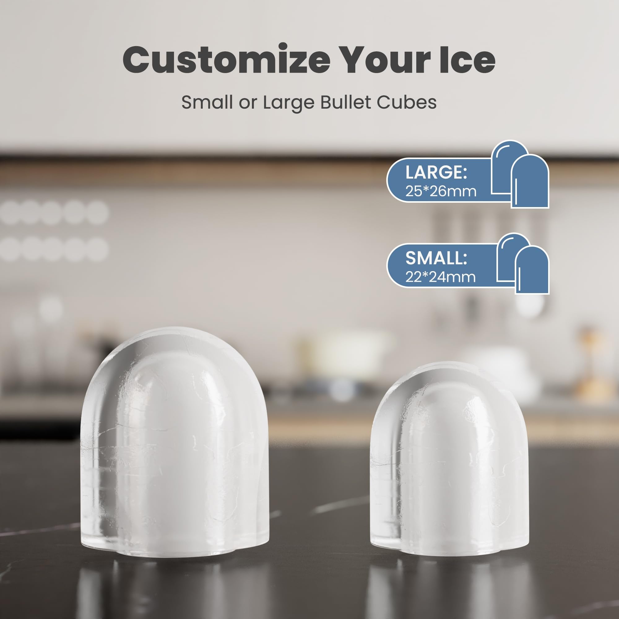 Countertop Ice Maker with Handle, 26lbs/24H Portable Ice Machine, 9 Bullet Ice Cubes Ready in 6 Mins, Self-Cleaning, Quiet Compact Ice Maker for Home, Kitchen, RV, Camping