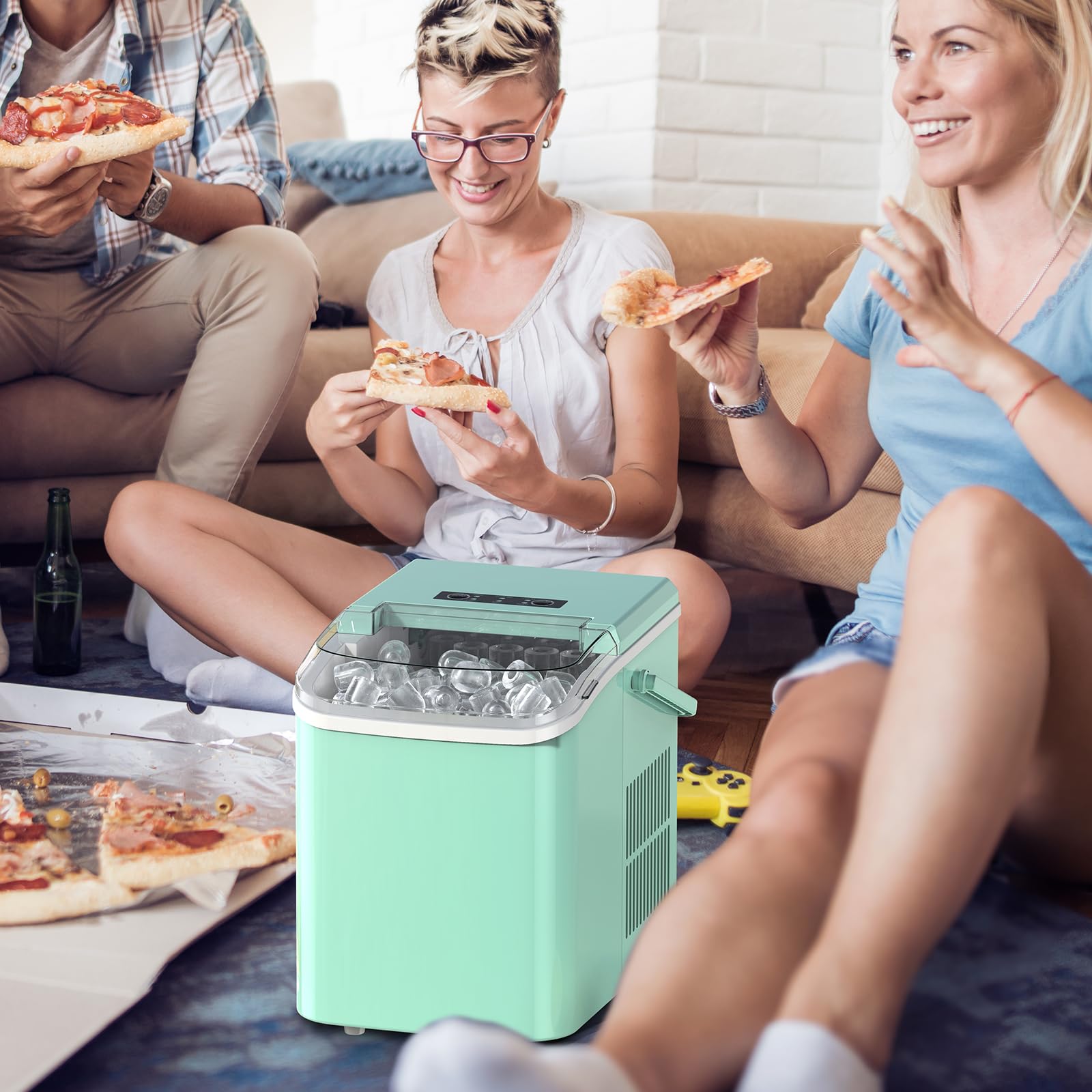 Ice Makers Countertop with Handle, Portable Ice Machine, 9 Bullet Cubes in 6 Mins, 26lbs in 24Hrs, Auto-Cleaning, with Basket and Scoop, for Home, Kitchen, RV, Camping,