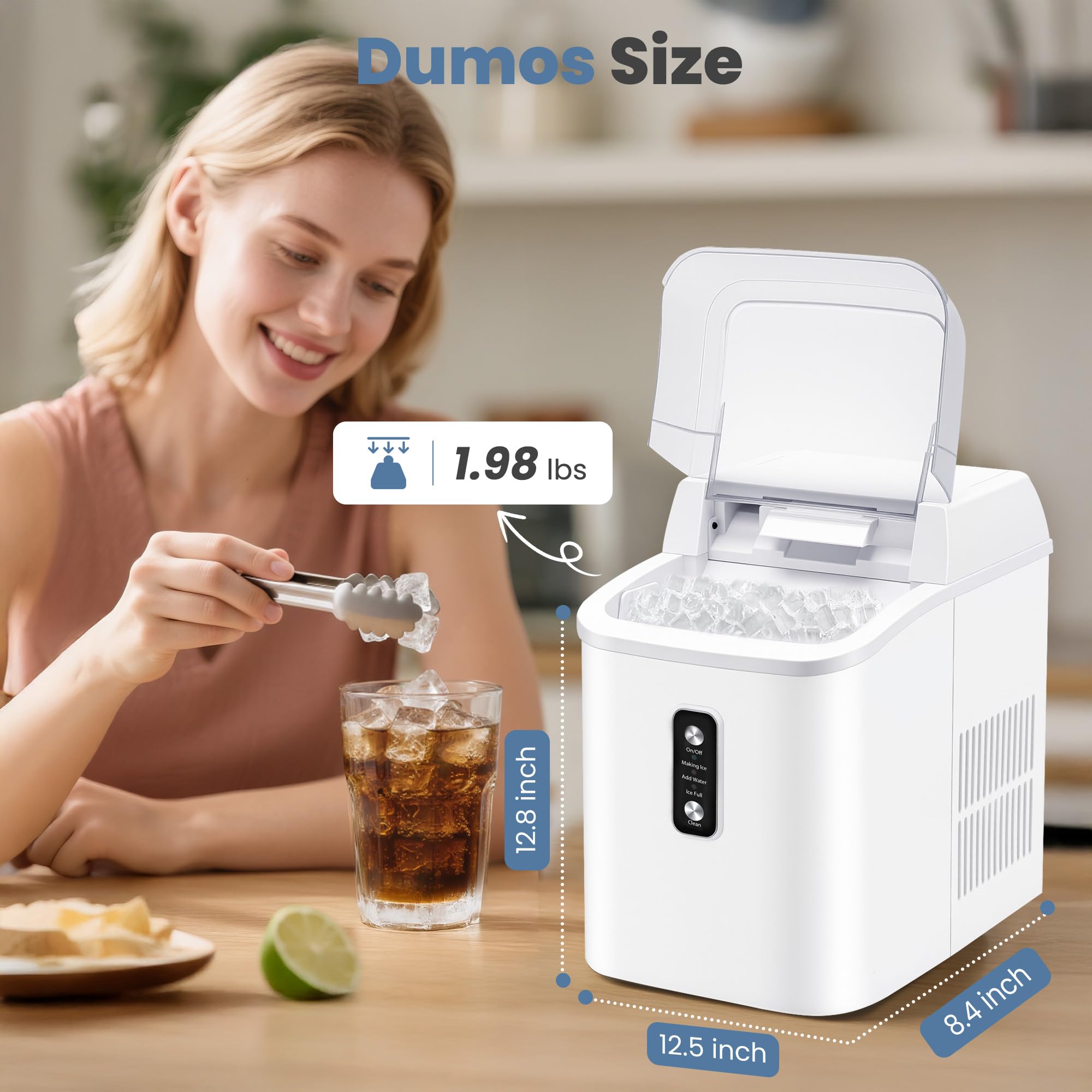 Countertop Ice Maker with Handle, 26lbs/24H Portable Ice Machine, 9 Bullet Cubes Ready in 6 Mins, Self-Cleaning, Quiet Compact for Home, Kitchen, RV, Camping,