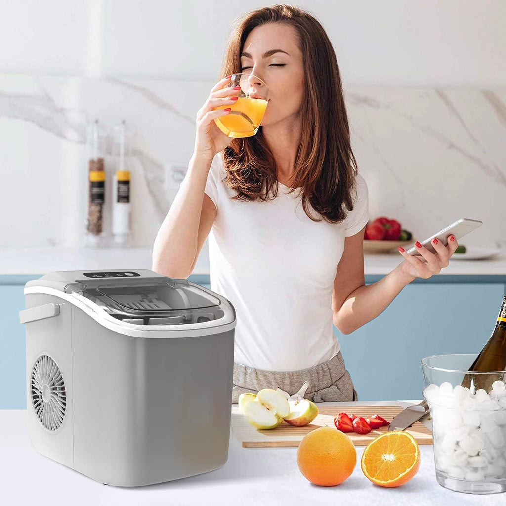 Ice Makers Countertop with Handle, 2 Sizes of Ice, 9 Bullet Ice Cubes in 6 Mins, 26Lbs/24H, Portable Ice Maker with Self-Cleaning, Ice Machine for Home&Kitchen&Office&Party