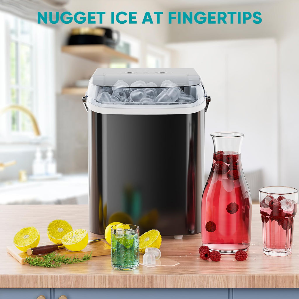 Ice Makers Countertop with Handle, Portable Ice Machine, 9 Bullet Cubes in 6 Mins, 26lbs in 24Hrs, Auto-Cleaning, with Basket and Scoop, for Home, Kitchen, RV, Camping,