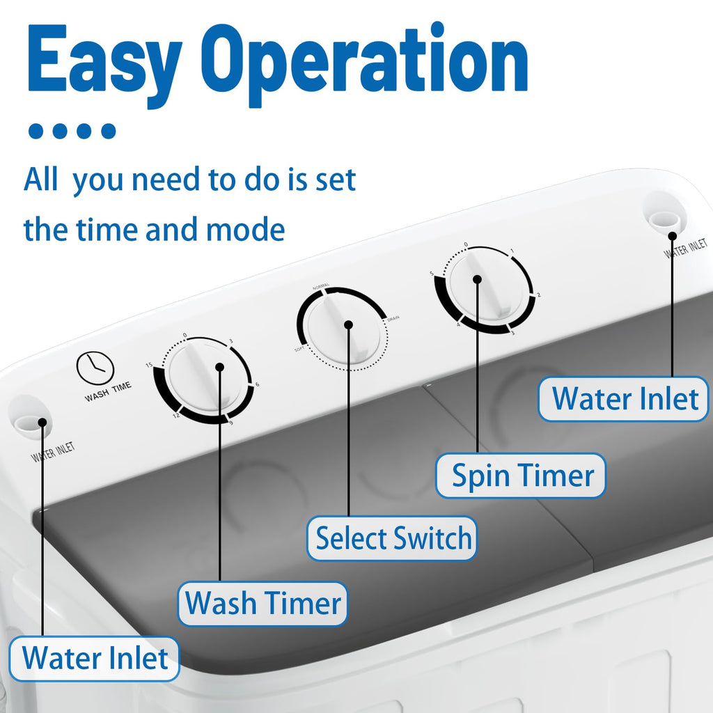 Portable Twin Tub 18lbs Washing Machine with Drying Rack and 10 Hangers, 11lbs Washer Mini Compact Laundry Machine with 7lbs Spinner, Semi-automatic Washer Combo for Dorms, Apartment