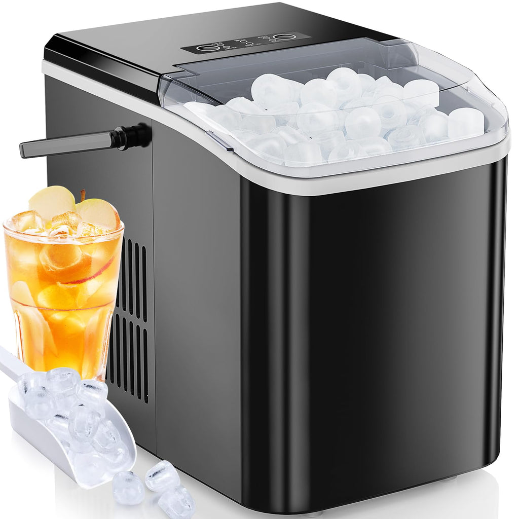 Ice Maker Machine with Handle,26lbs in 24Hrs,9 Ice Cubes in 6 Mins,Auto-Cleaning Portable Ice Maker with Basket and Scoop, Countertop Ice Maker for Home/Kitchen/Camping/RV