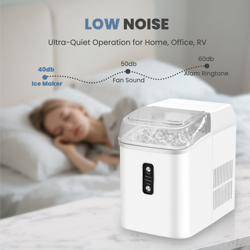 Countertop Ice Maker with Handle, 26lbs/24H Portable Ice Machine, 9 Bullet Cubes Ready in 6 Mins, Self-Cleaning, Quiet Compact for Home, Kitchen, RV, Camping,