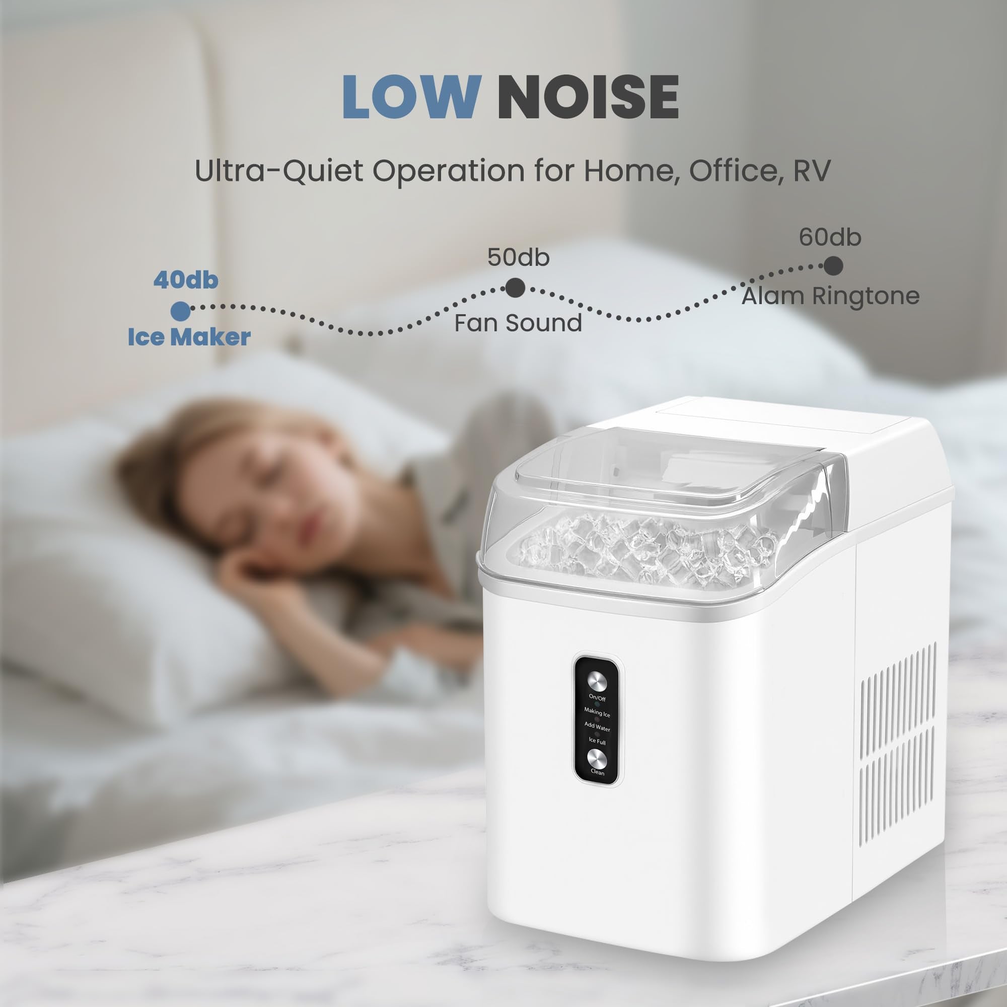 Countertop Ice Maker with Handle, 26lbs/24H Portable Ice Machine, 9 Bullet Cubes Ready in 6 Mins, Self-Cleaning, Quiet Compact for Home, Kitchen, RV, Camping,