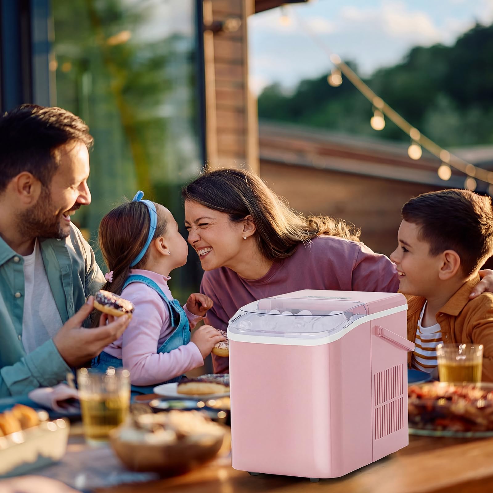 Ice Makers Countertop with Handle, Portable Ice Machine, 9 Bullet Cubes in 6 Mins, 26lbs in 24Hrs, Auto-Cleaning, with Basket and Scoop, for Home, Kitchen, RV, Camping,
