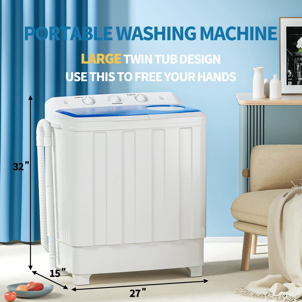 Portable Washing Machine, Twin Tub Washing Machine Laundry Compact Washer spinner Combo with 14lbs capacity, 9Lbs Washer and 5Lbs Spinner dryer for Apartments RVs and Dorms